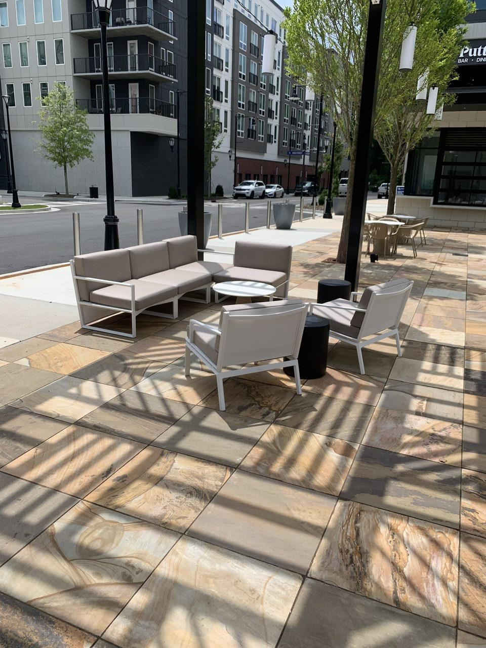 Installed outdoor patio lounge seating